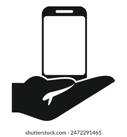 Hand is presenting a smartphone, showing a new application