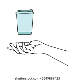 Hand presenting takeaway coffee cup