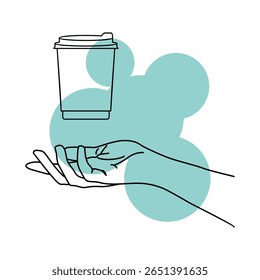 Hand presenting takeaway coffee cup