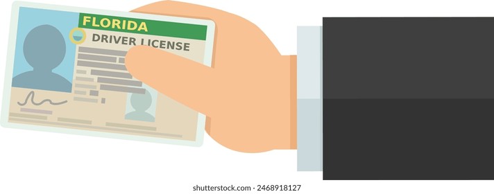 A hand presents a driver's license from the USA state of Florida in flat design style (cut out)