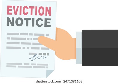 A hand presents an eviction notice isolated in flat design style (cut out)