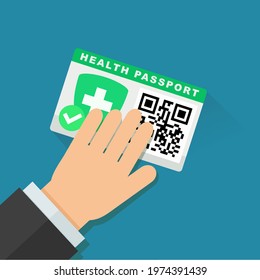 A hand presents his health passport (flat design)