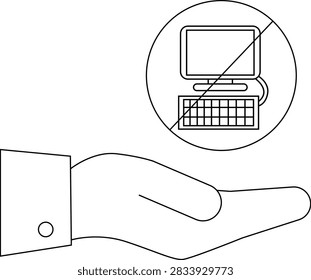A hand presents a symbol indicating no computer access, representing digital detox or restricted technology use.