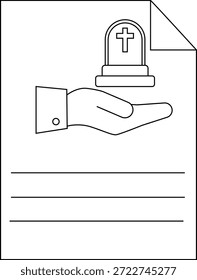 Una mano presenta una lápida en un documento con líneas de escritura en la parte inferior