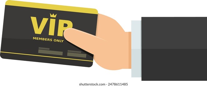 Eine Hand präsentiert eine VIP-Karte in flachem Design (ausgeschnitten)