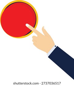 Hand press button finger press icon on white background. Finger control start up hands push button pointer cursor. Target gesture internet human hand push button touch concept one click.


