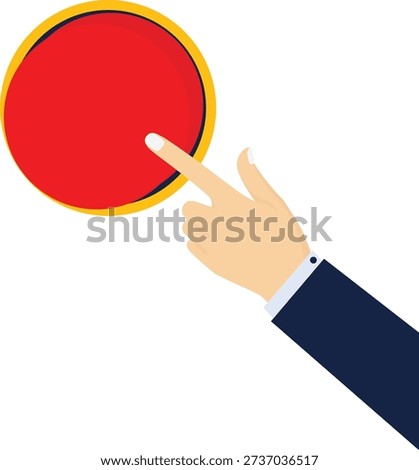 Hand press button finger press icon on white background. Finger control start up hands push button pointer cursor. Target gesture internet human hand push button touch concept one click.

