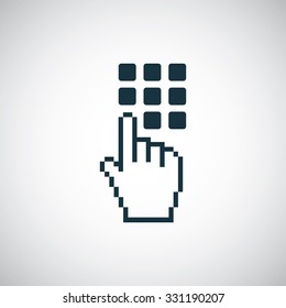 The hand press the button icon, on white background