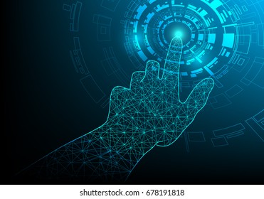 Hand press button on technology background,vector ,illustration .