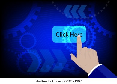 Hand press button. On A Touch Screen. Innovation technology business concept. abstract background. vector illustration.