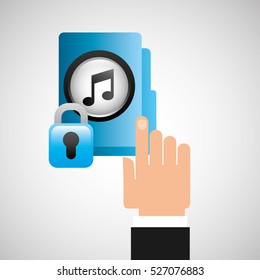 hand press folder file music security vector illustration eps 10