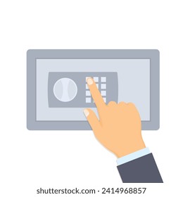 hand press number password on the safe - vector illustration