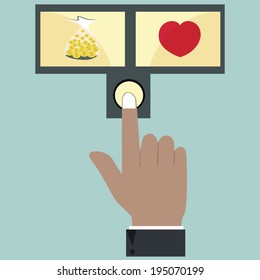 Hand press on money or love button,vector design