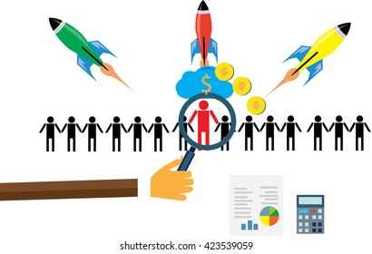 Hand press  pointing top man