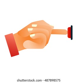 Hand press red button finger press icon on white background