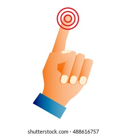 Hand press red button finger press icon on white background