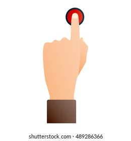 Hand press red button finger press icon on white background