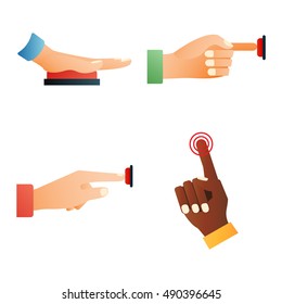 Hand press red button finger press icon on white background