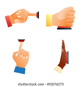 Hand press red button finger press icon on white background