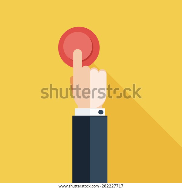 Hand Press Red Button On Yellow Stock Vector (Royalty Free) 282227717