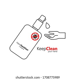 Hand press sanitizer alcohol gel bottle to cleaning disinfection and washing flat icon vector background
