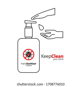 Hand press sanitizer alcohol gel bottle to cleaning disinfection and washing flat icon vector background