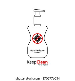 Hand Press Sanitizer Alcohol Gel Bottle To Cleaning Disinfection And Washing Flat Icon Vector Background