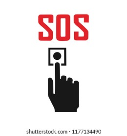 Hand press SOS button icon. Vector image isolated on white background