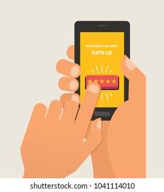 Hand press the star button. Customer review concept. Rating golden stars. Feedback, reputation and quality concept.