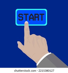 Hand press Start button. On A Touch Screen. Innovation technology internet business concept.