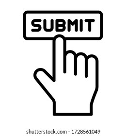 Hand press submit button. Line vector. Isolate on white background.