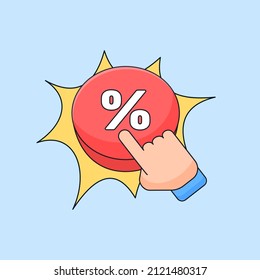 hand pressed discount promo red button icon for online shop social media marketing vector illustration