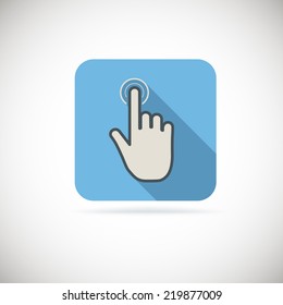 Hand with pressed finger in flat style, touch icon.