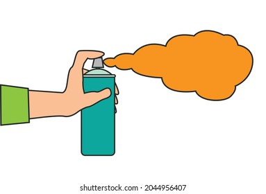 Hand Presses A Aerosol Can Spray For Any Purpose. Editable Clip Art.