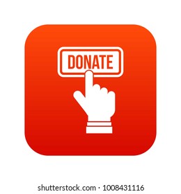 Hand presses button to donate icon digital red for any design isolated on white vector illustration