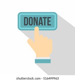 Hand presses button to donate icon. Flat illustration of hand presses button to donate vector icon for web design