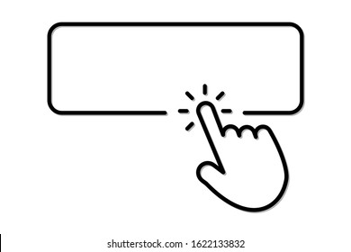 The hand presses a button with an empty space to insert text. Vector illustration.