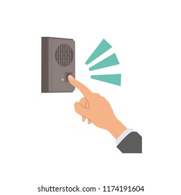 The hand presses the button on intercom.