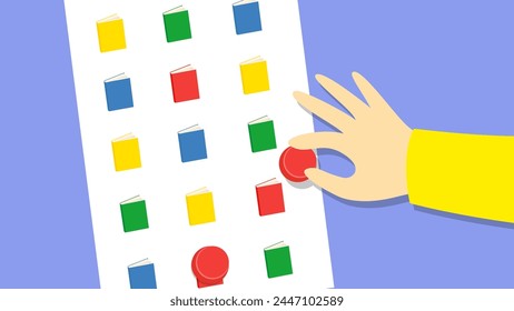 hand presses the button on the wall. vector illustration in flat style