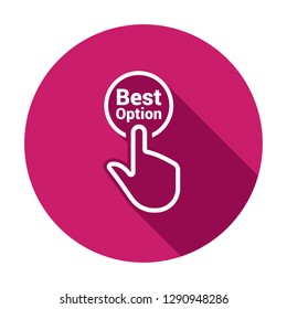 Hand presses the button with text "Best option". Vector illustration
