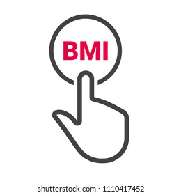 Hand presses the button with text "BMI". Vector illustration