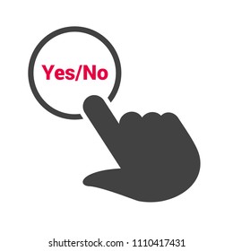 Hand presses the button with text "Yes/No". Vector illustration