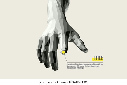 The hand presses the index finger on the button a virtual interface.  Technologies of the future. Connection structure. 3D vector illustration for science, technology or education.