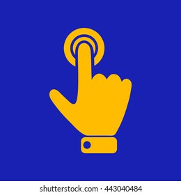 Hand presses the index finger on the button.Vector icon.