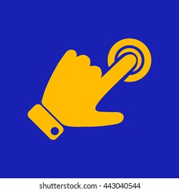 Hand presses the index finger on the button.Vector icon.