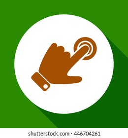 
Hand presses the index finger on the button.Vector icon.