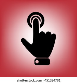 
Hand presses the index finger on the button.Vector icon.