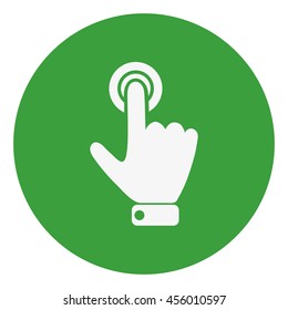 
Hand presses the index finger on the button.Vector icon.