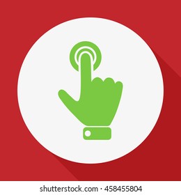 
Hand presses the index finger on the button.Vector icon.