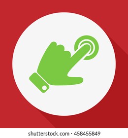 
Hand presses the index finger on the button.Vector icon.